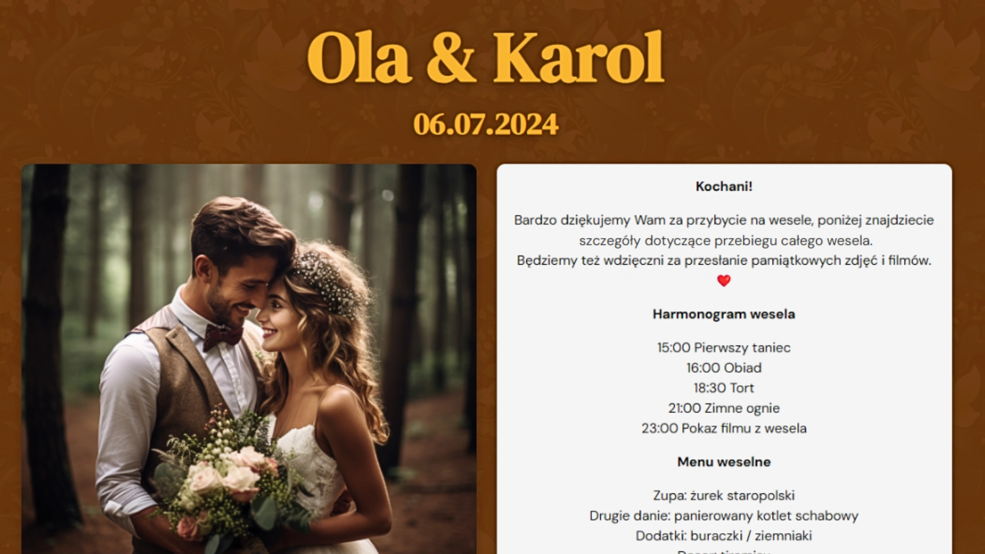 Spersonalizowana strona weselna online